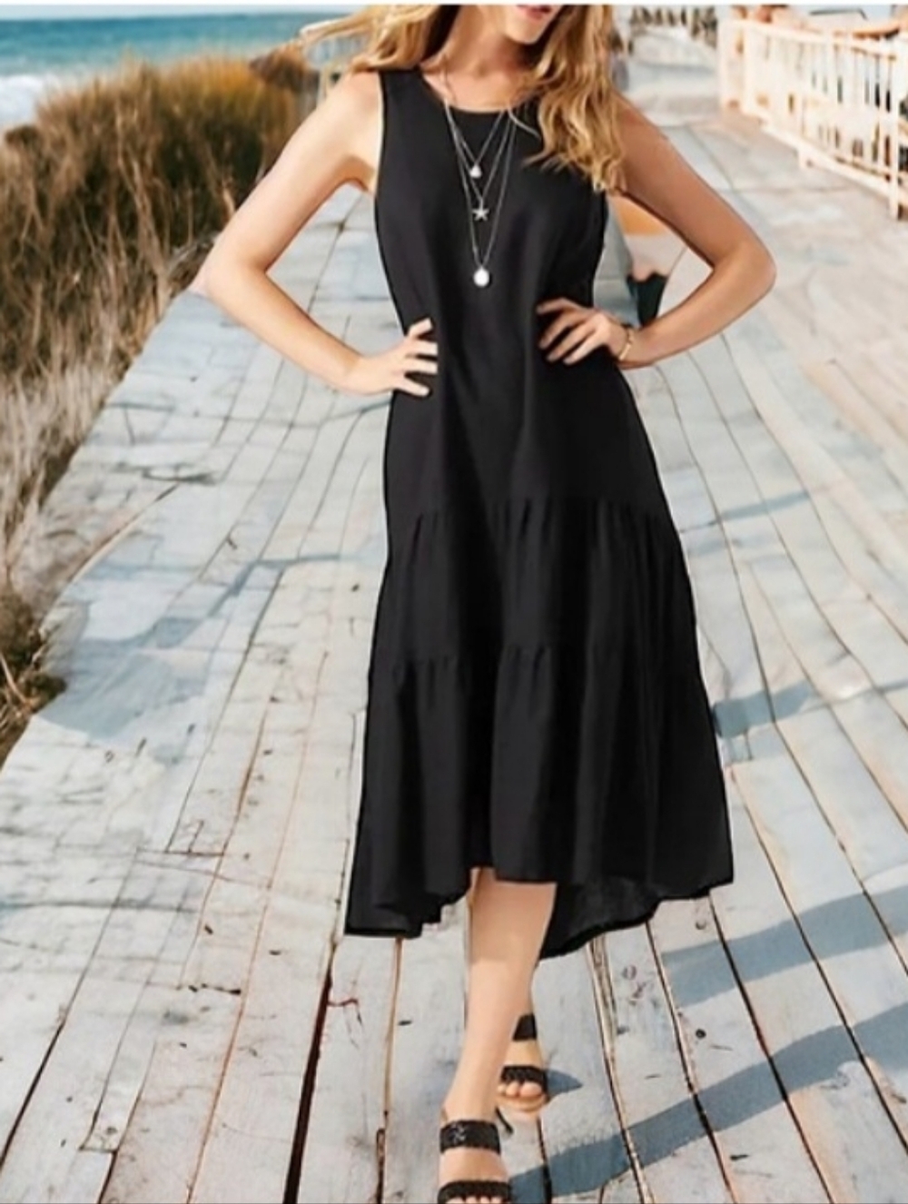 Tommy Bahama Lena Black Sleeveless Linen Midi Dress Size Medium NEW NWT